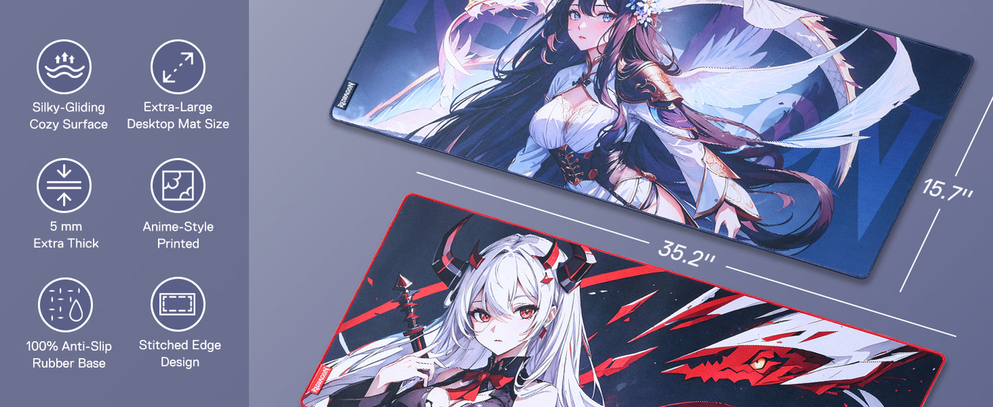 Redragon EISA P047 Anime Gaming Mouse Pad - Smooth Lycra Surface, Anti-Slip Rubber Base, Spill-Resistant, Durable 5mm Thick