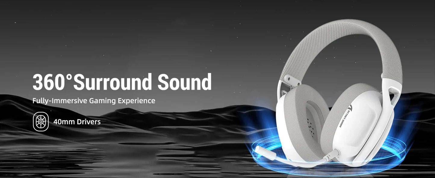 Headphones with 360-degree surround sound feature on a dark background