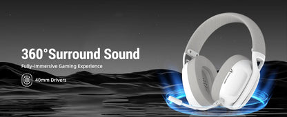 Headphones with 360-degree surround sound feature on a dark background