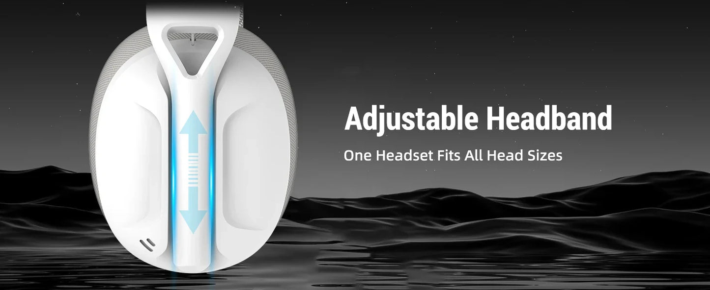 Headset with adjustable headband feature on a dark background