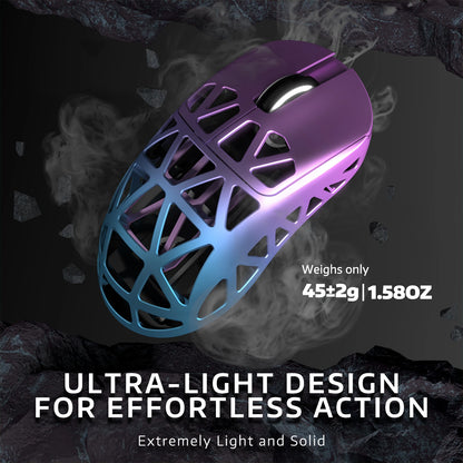 Ultra-lightweight gaming mouse with gradient colour design on a dark background