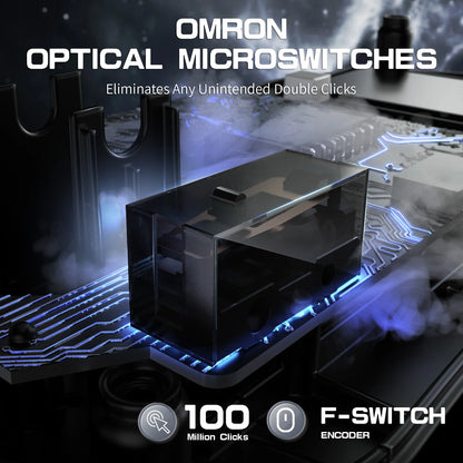 Advertisement for Omron optical microswitches on a technical background