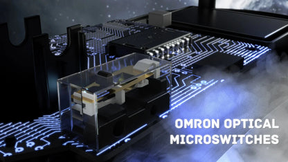 OMRON Optical Microswitches on a dark background with circuit board design