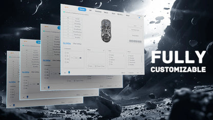 Computer screen displaying customizable software interface with space-themed background