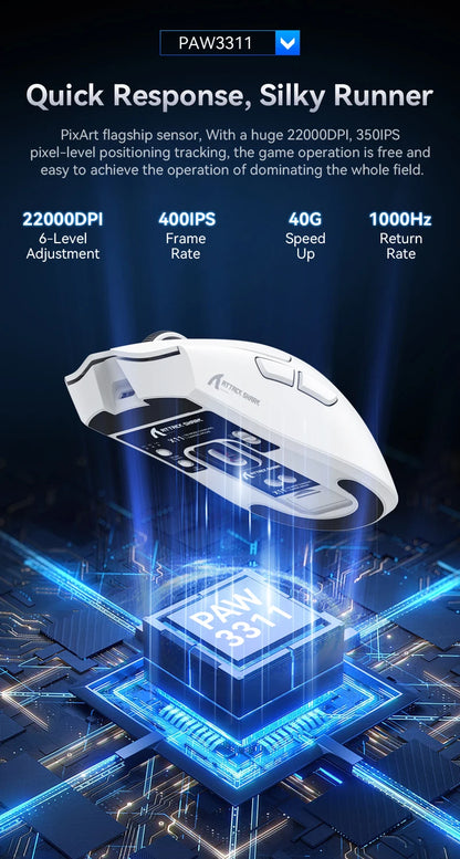 White gaming controller with digital display on a blue and black background