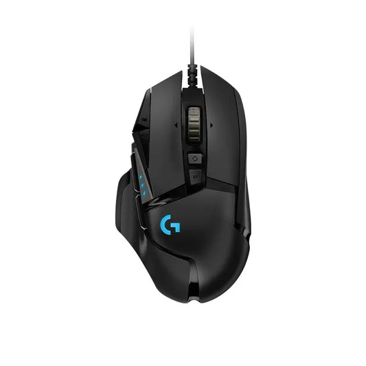 Black gaming mouse with visible Logitech logo on a white background