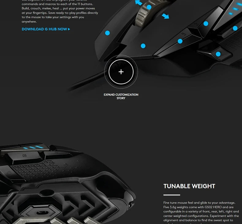 Gaming mouse with customizable weight feature on a dark background