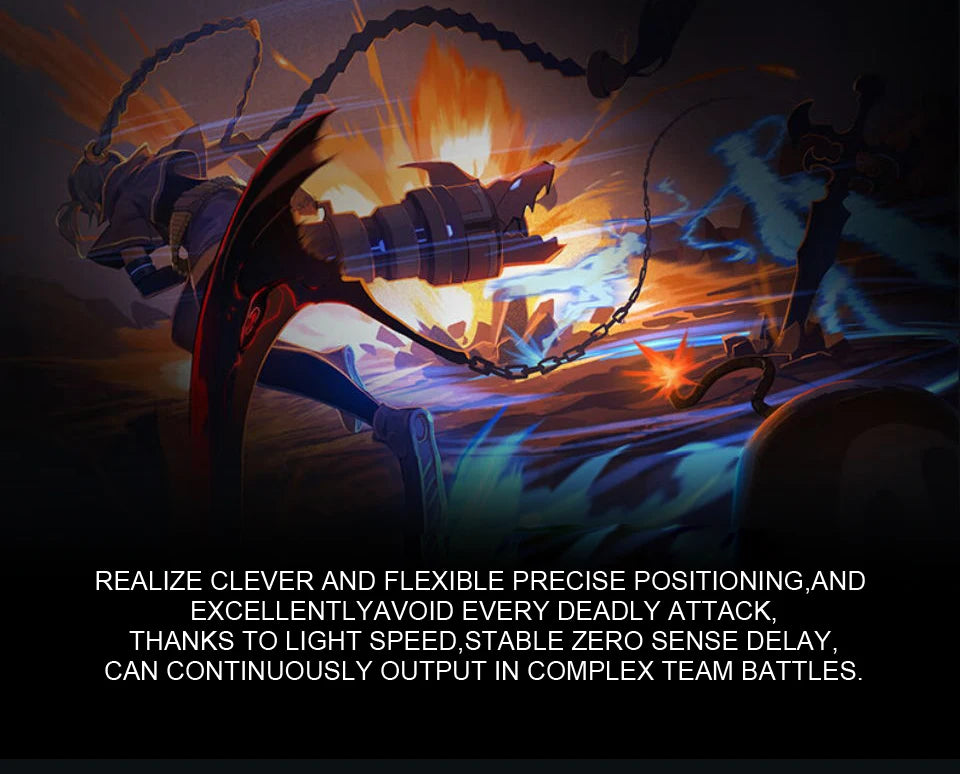 Artistic depiction of a character with a weapon near a fiery background, with text overlay.