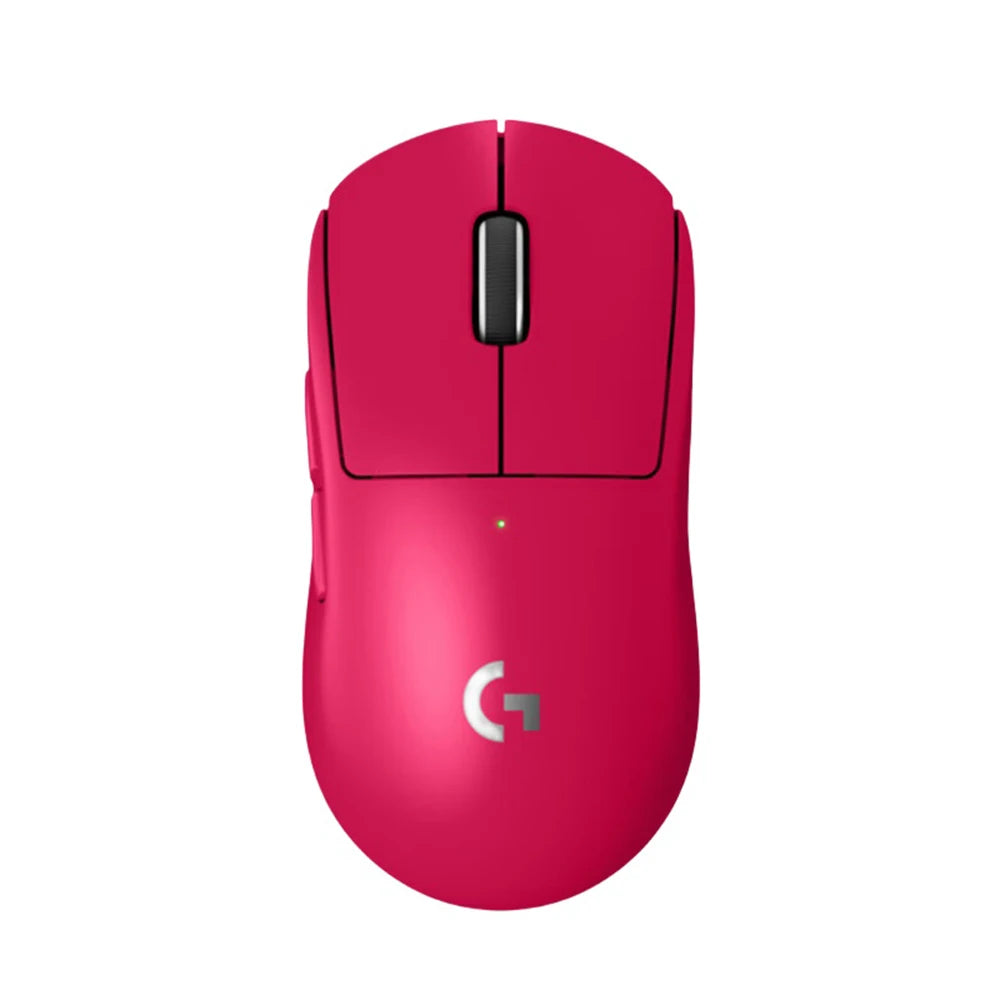 Pink computer mouse with Logitech logo on a white background