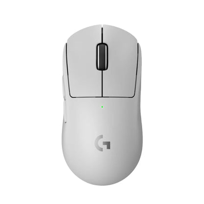 White computer mouse with a visible brand logo on a white background