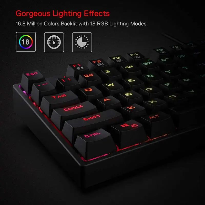 Keyboard with RGB lighting effects on a dark background