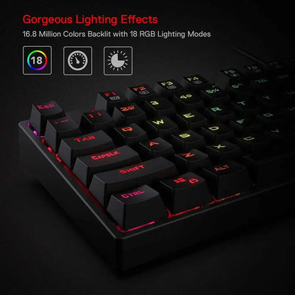 Keyboard with RGB lighting effects on a dark background