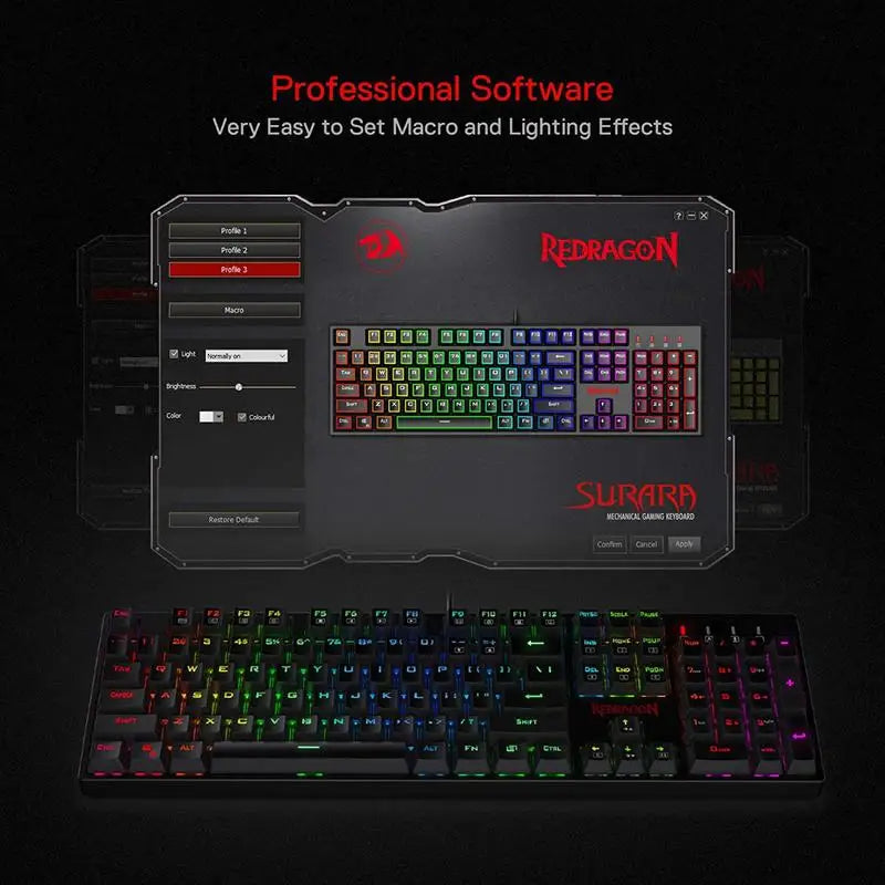Redragon gaming keyboard with software interface on a dark background