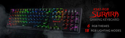 Gaming keyboard with RGB lighting on a dark background