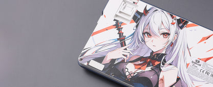 Phone case with anime character design on a gray background