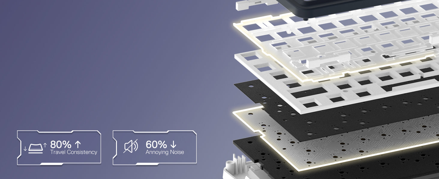 Close-up of a keyboard with visible keycaps and technical specifications on a dark background