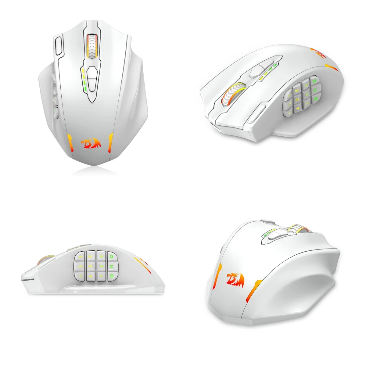 White gaming mouse with orange accents on a white background