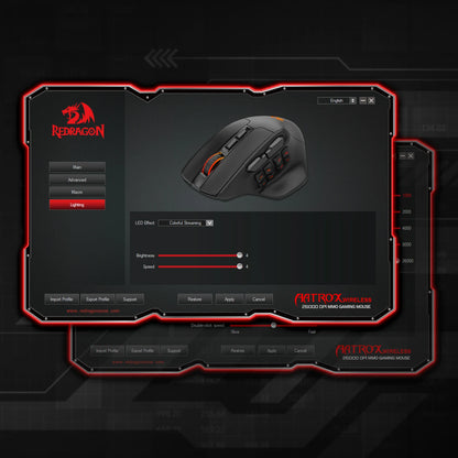Redragon gaming mouse with software interface on a dark background