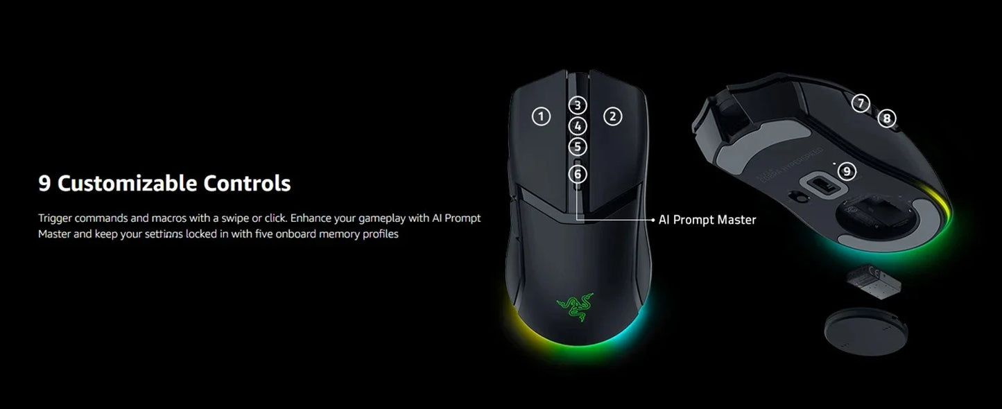 Razer Cobra Pro HyperSpeed Wireless Gaming Mouse Chroma RGB Lighting 26K Sensor, Gen-4 Switches 2.4GHz, Bluetooth USB C