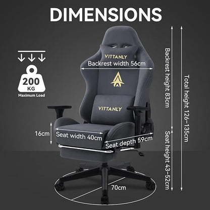 Vittanly Ergonomic Gaming Chair with Recline & Footrest