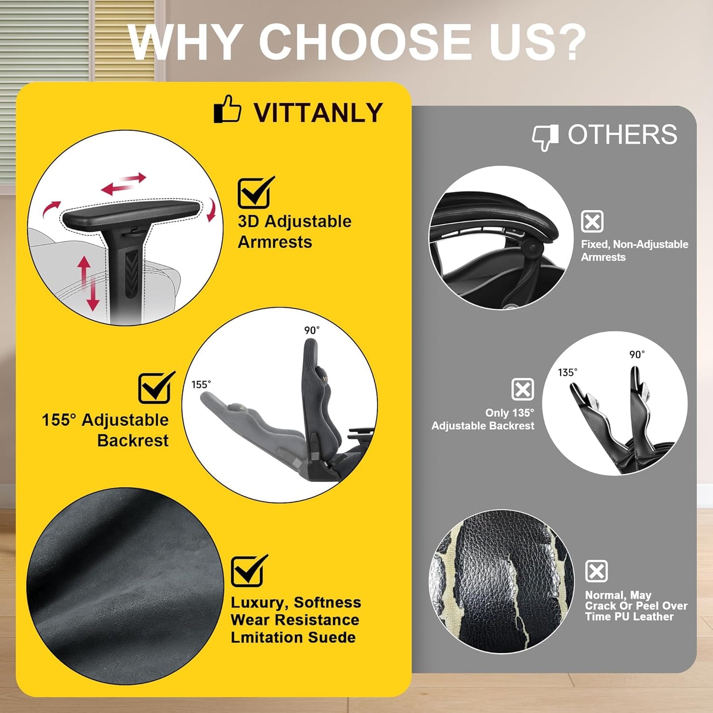 Vittanly Ergonomic Gaming Chair with Recline & Footrest